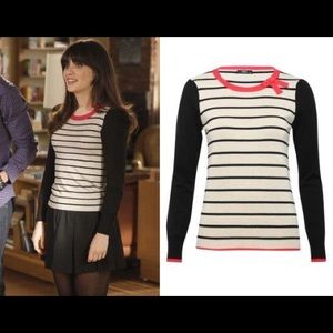 H&M taupe/black sweater pink bow Seen on New Girl